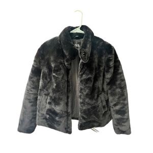 Black Zara Faux Fur Jacket